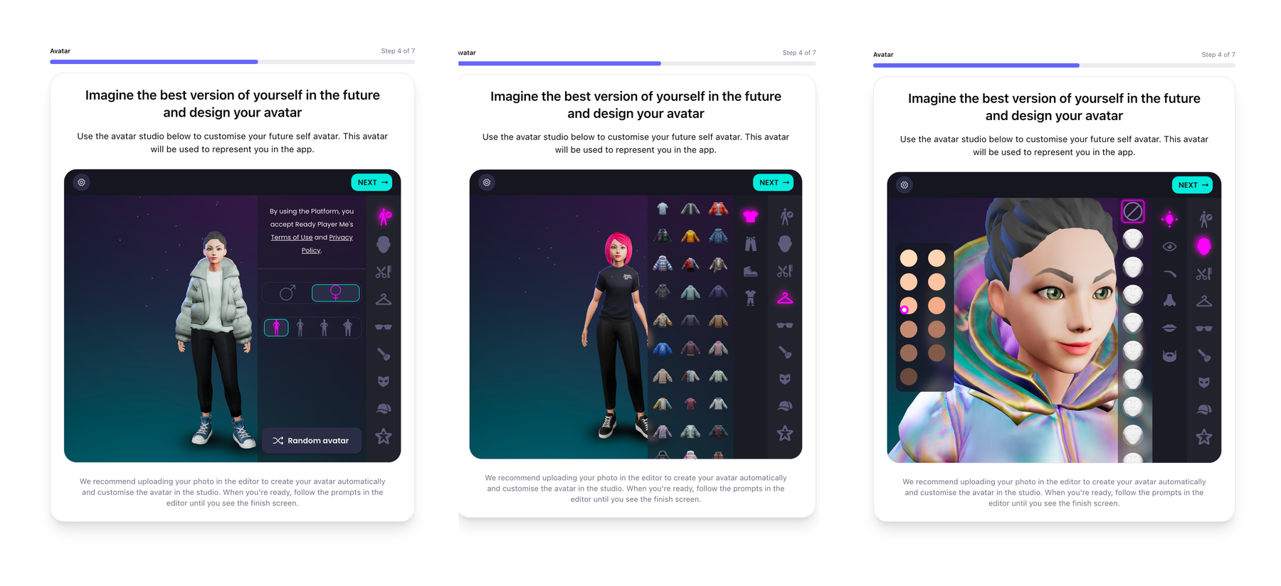 Avatar creator screen where participants design their future self