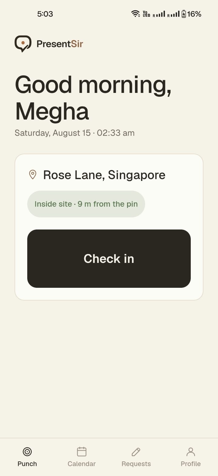 Checking in and out — screen 1