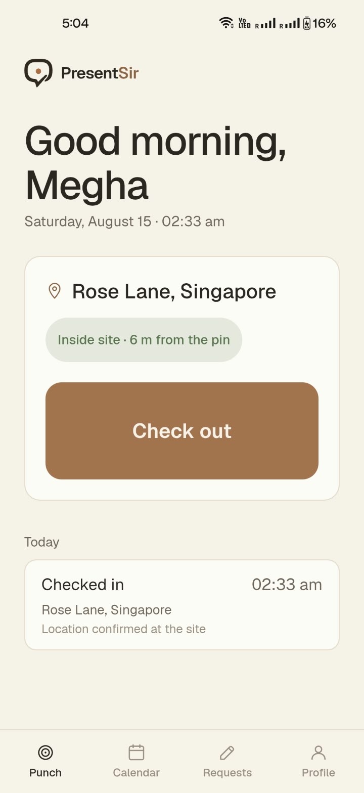 Checking in and out — screen 2