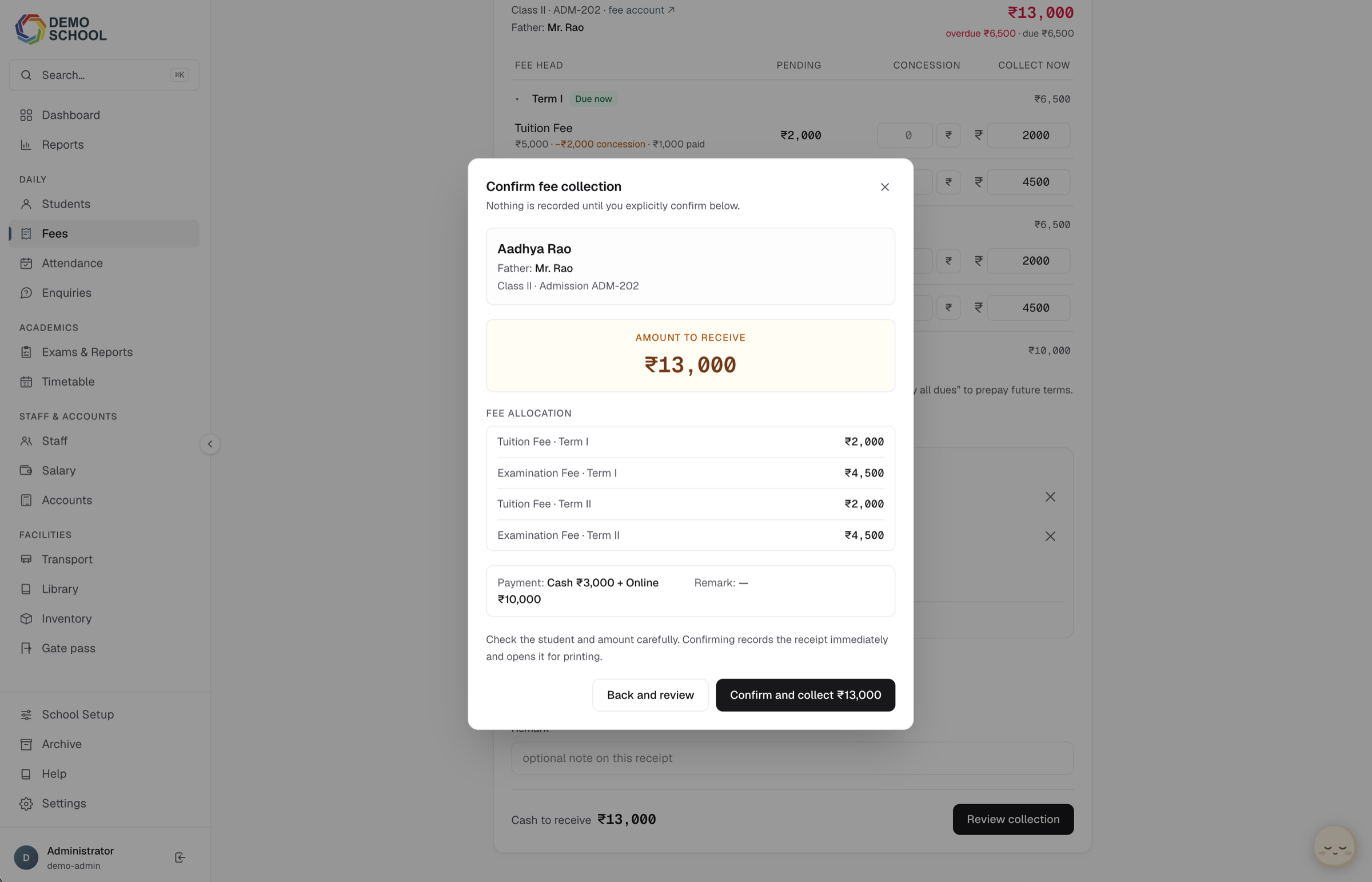 Collecting a fee — screen 2
