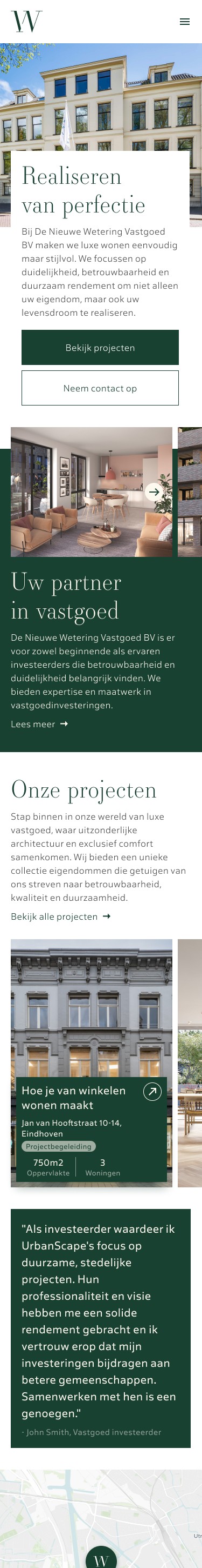 The homepage on mobile