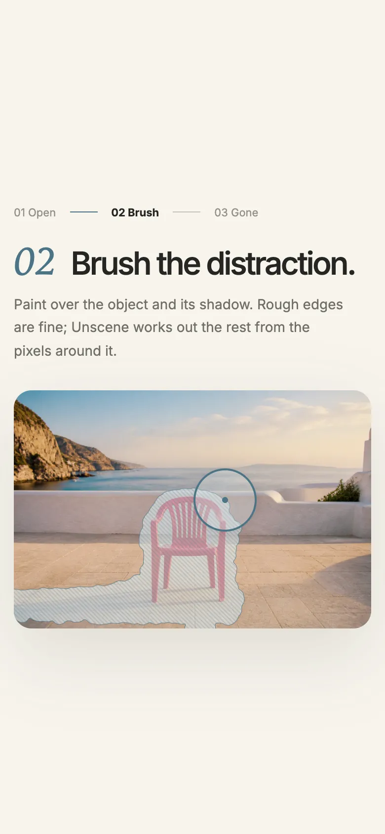 The brush step on a phone, with a rough mask over the chair