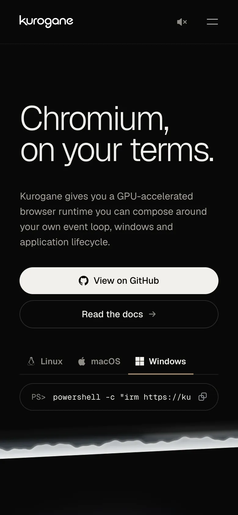 The Kurogane home page on a phone