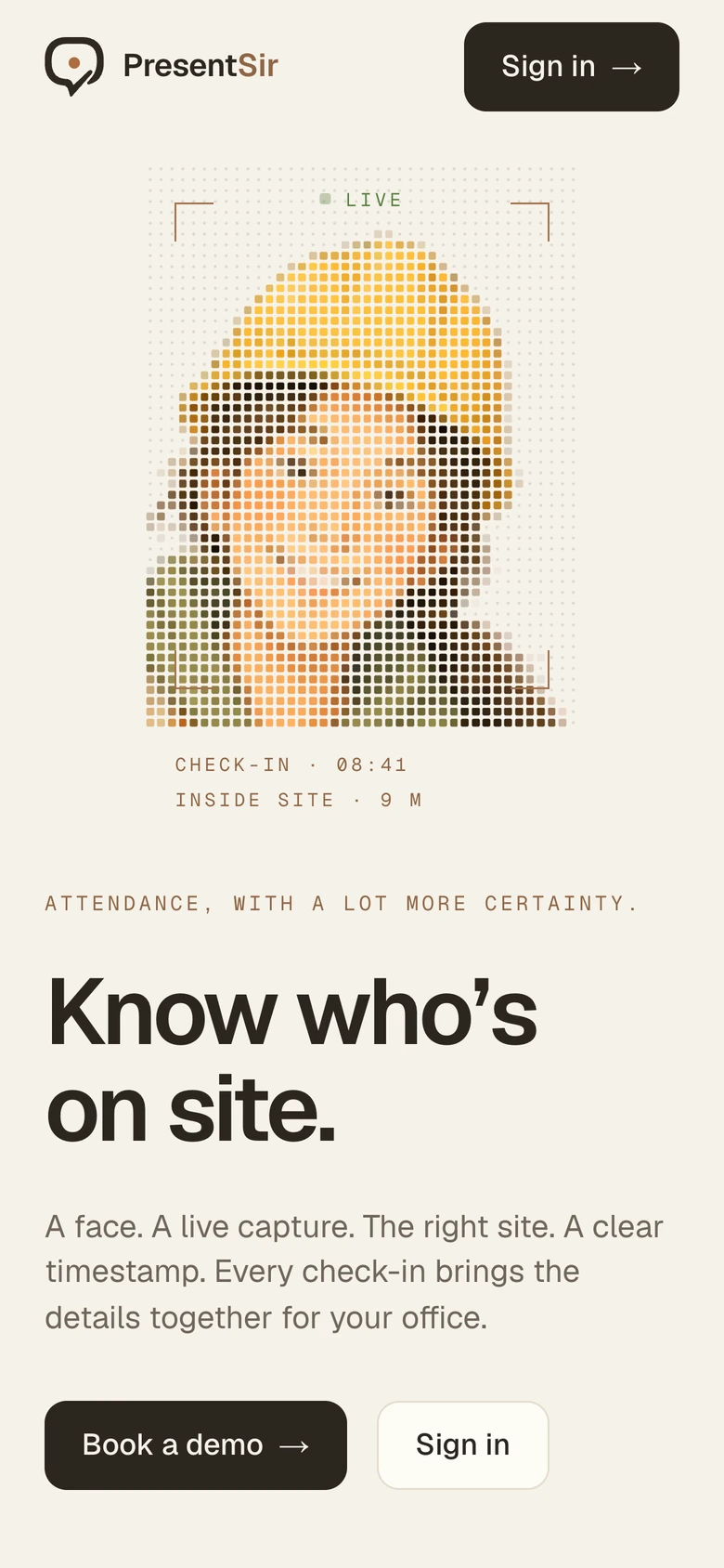 The home page on mobile