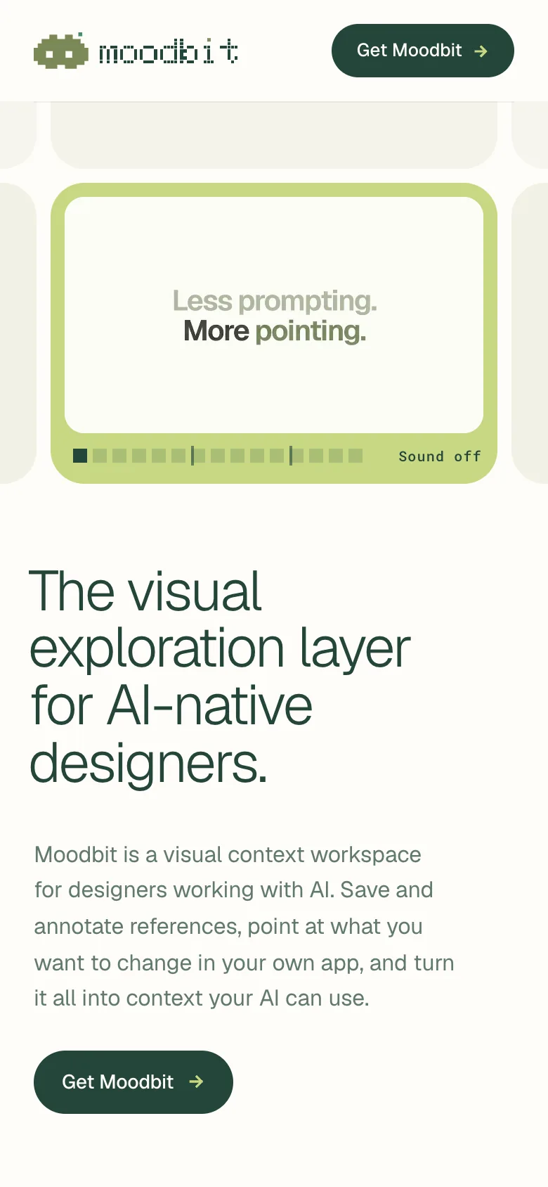 The Moodbit home page on a phone