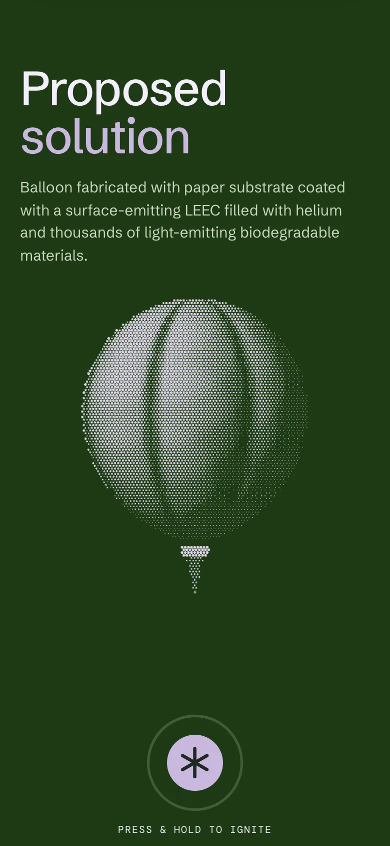 The proposed solution on a phone: the stippled paper balloon and its press and hold to ignite button