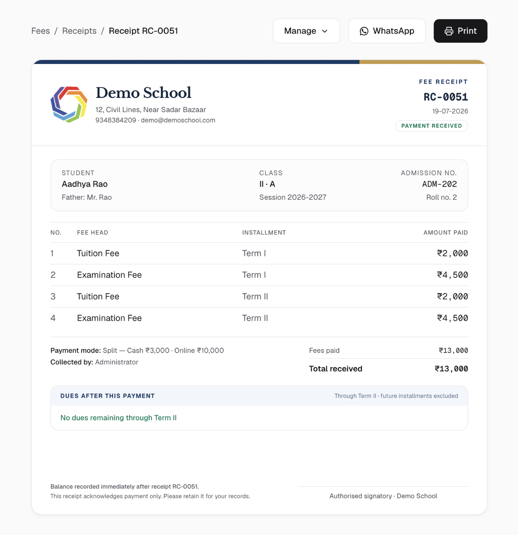 Collecting a fee — screen 3