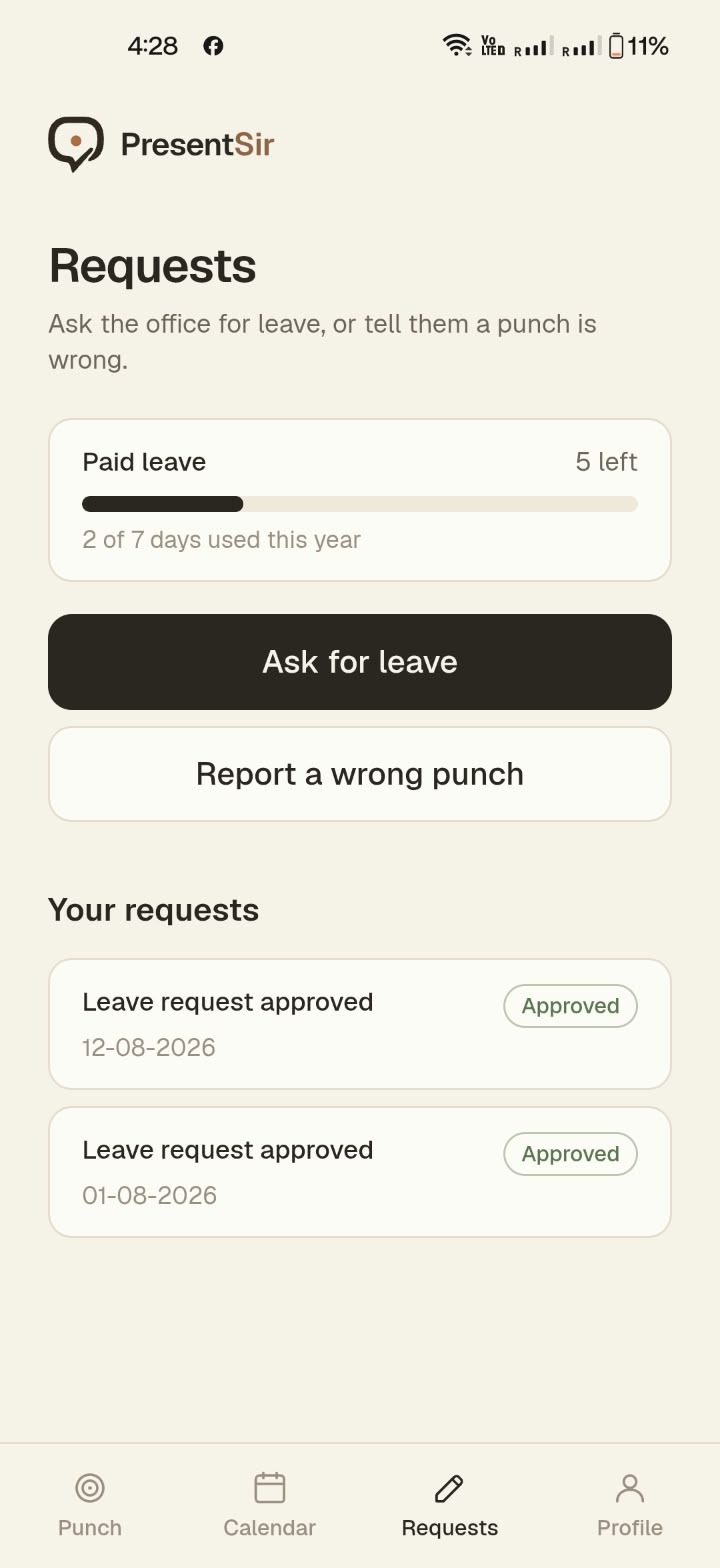 Attendance and requests — screen 2